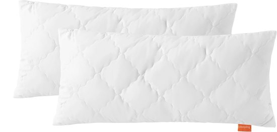 sleepling 40 x 80 cm bamboe kussen set van 2, hoes 100% katoen gewatteerd met 100% viscose (bamboepulp), 700 gr. vulgewicht, Ökotex, wasbaar, wit