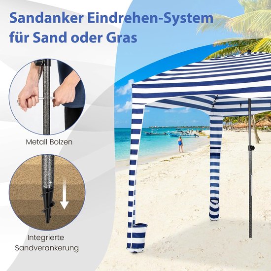 COSTWAY Zonwering met afneembare zijwand en 8 zandzakken, draagbare strandtent met draagtas, outdoor-schaduw voor strand, camping, picknick, 183 x 183 cm van Costway — afbeelding 3