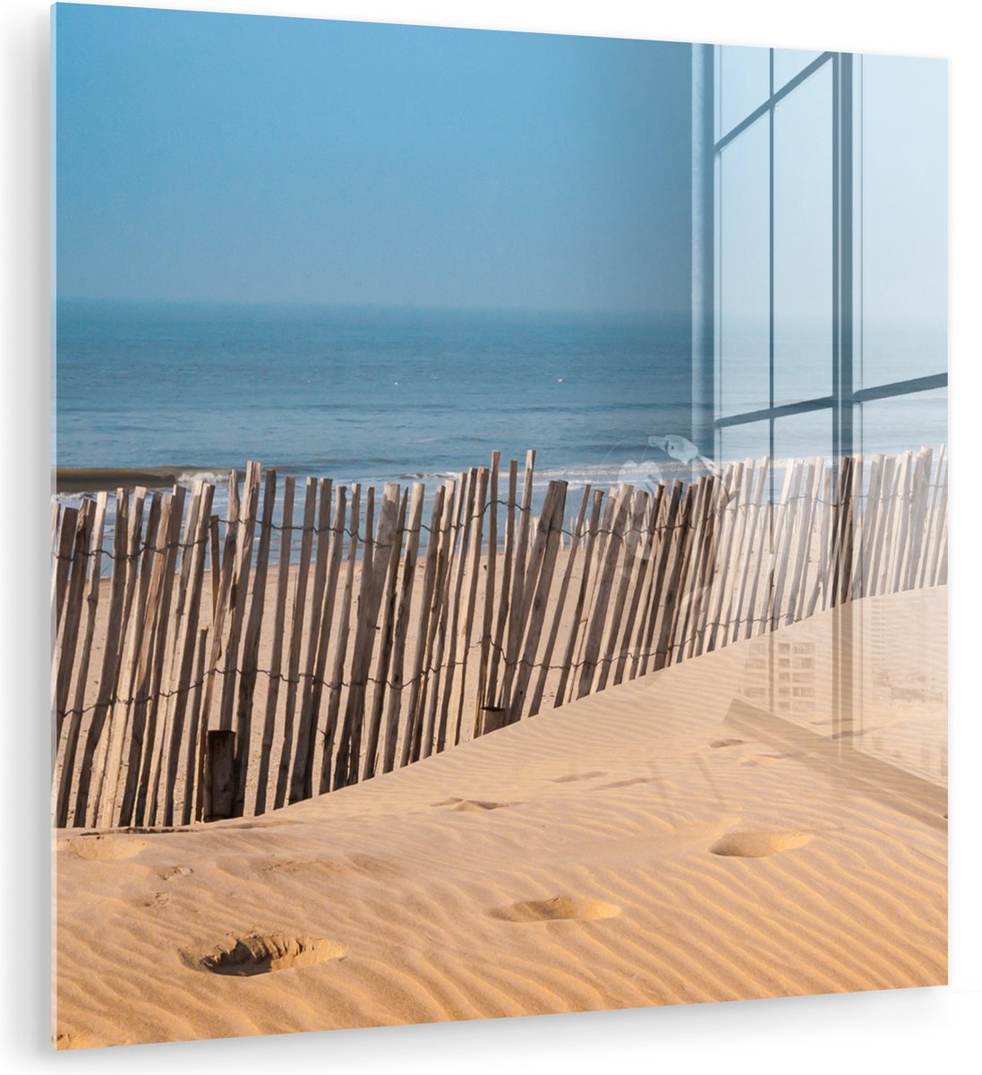 MuchoWow® Glasschilderij 20x20 cm - Schilderij acrylglas - Strand - Zee - Palen - Foto op 