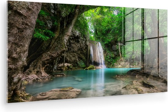 Peinture sur Verre - Cascade d'Erawan dans la jungle Thaïlande Photo - 160x80 cm - Peintures sur Verre Peintures - Photo sur Glas