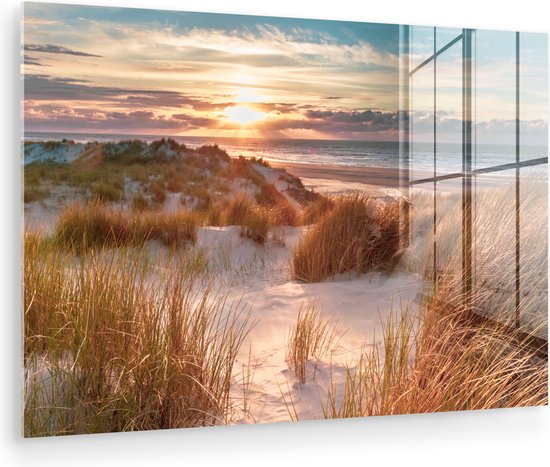 Peinture sur verre - Feuille acrylique - Plage - Mer - Dune - Photo sur verre - Peinture sur verre - Décoration murale - 120x80 cm - Verre acrylique - Peintures de salon