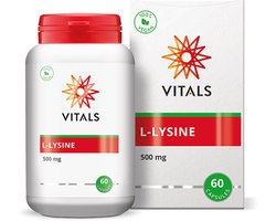 Vitals L-lysine 500 mg - 60 capsules - aminozuren. Essentieel aminozuur in een plantaardige capsule aangevuld met een hulpstof uit natuurlijke bron.