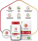 Vitals Ester-C 1000 mg verpakking en pot. Met 100% vegan en recyclebare verpakking logo's.