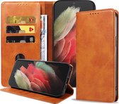 Etui en cuir Smartphonica Samsung Galaxy S21 Ultra avec fermeture magnétique et porte-cartes book case – Marron / Cuir / Book Case