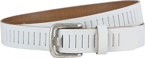 Riem à fentes perforées Landley en cuir étroite - Largeur 3 cm - Femme et Homme - Cuir véritable - Wit - Longueur totale 130 cm / Taille de ceinture 115