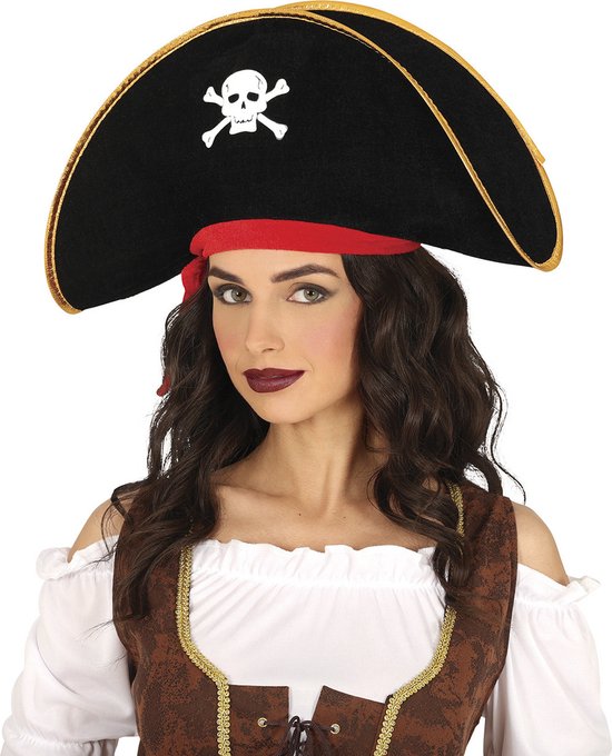Fiestas Guirca Piratenhoed zwart - Verkleed hoeden - Volwassenen - polyester - piraten/zeerover thema