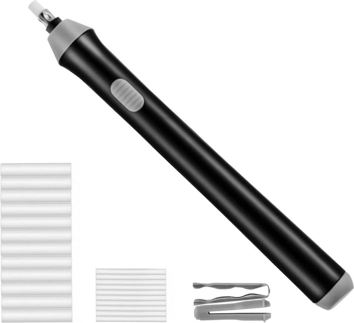 Werkende elektrische gum - gumset met batterijen - reservegummetjes - 10 stuks 25 mm - 12 stuks 5 mm - potloden - tekenen - leren - kantoor .