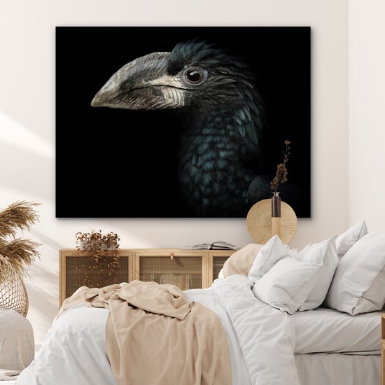 Décoration murale Métal - Peinture Aluminium Industriel - Vogel - Portrait - Calao - Zwart - Animaux - 160x120 cm - Dibond - Photo sur aluminium - Décoration murale industrielle - Pour le salon/chambre
