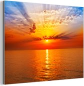 Aluminium schilderij 120x90 cm - Wanddecoratie metaal - Zonsondergang - Zee - Lucht - Oranje - Horizon - Water - Metalen muurdecoratie woonkamer - Decoratie industrieel - Foto op dibond - Industriële accessoires slaapkamer