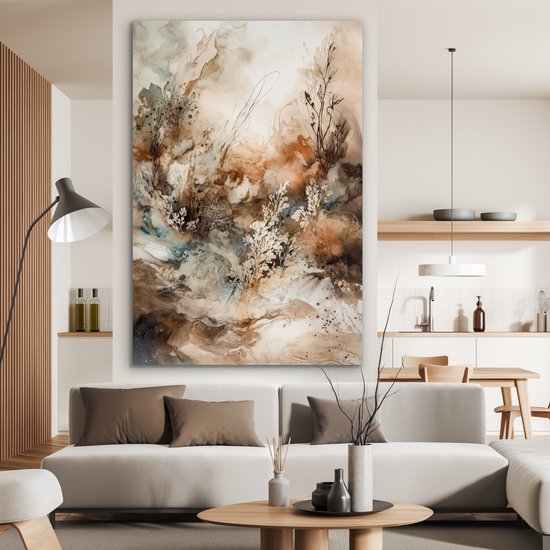 Tableau aluminium 100x150 cm - Décoration murale métal - Abstrait - Beige - Peinture - Art - Nature - Fleurs - Décoration murale métal salon - Décoration industrielle - Photo sur dibond - Accessoires industriels chambre