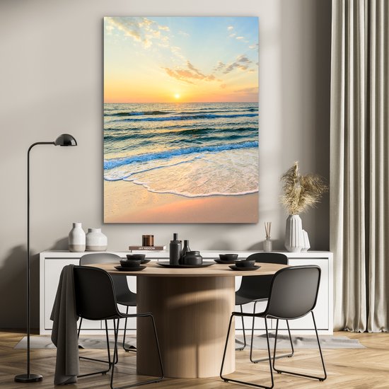 Peinture aluminium 90x120 cm - Décoration murale métal - Plage - Mer - Coucher de soleil - Vague - Décoration murale métallique salon - Décoration industrielle - Photo sur dibond - Accessoires industriels chambre à coucher