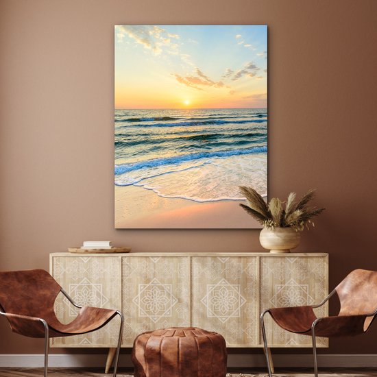 Peinture aluminium 90x120 cm - Décoration murale métal - Plage - Mer - Coucher de soleil - Vague - Décoration murale métallique salon - Décoration industrielle - Photo sur dibond - Accessoires industriels chambre à coucher