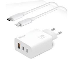 Oplader geschikt voor iPhone / iPad / MacBook – 65 watt oplader usb C – USB adapter 3 poorten – Oplaadstekker geschikt voor iPhone & iPad + Lightning naar USB C kabel 1 meter