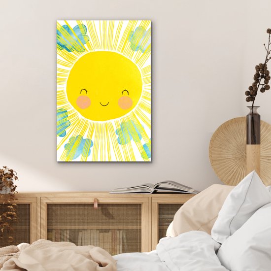 Décoration murale Métal - Peinture Aluminium Industrielle - Soleil - Jaune - Enfants - Illustration - 40x60 cm - Dibond - Photo sur aluminium - Décoration murale industrielle - Pour le salon / chambre
