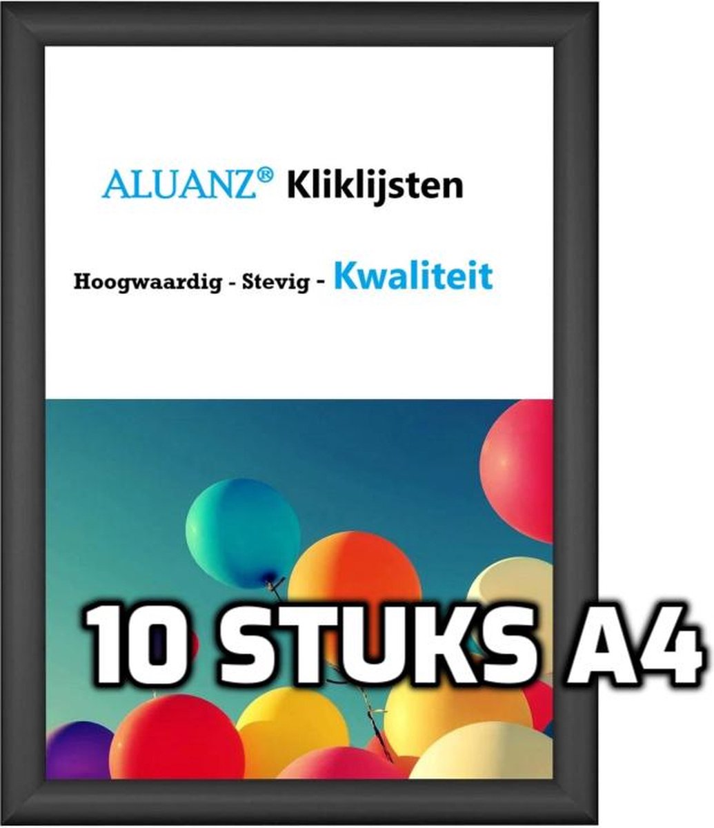 10 stuks A4 kliklijsten zwart 25mm ALUANZ - Fotolijst - Wissellijst - Posterlijst - Inclusief Beschermfolie