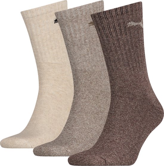 Drie Puma sokken in bruin en beige tinten, met PUMA logo.