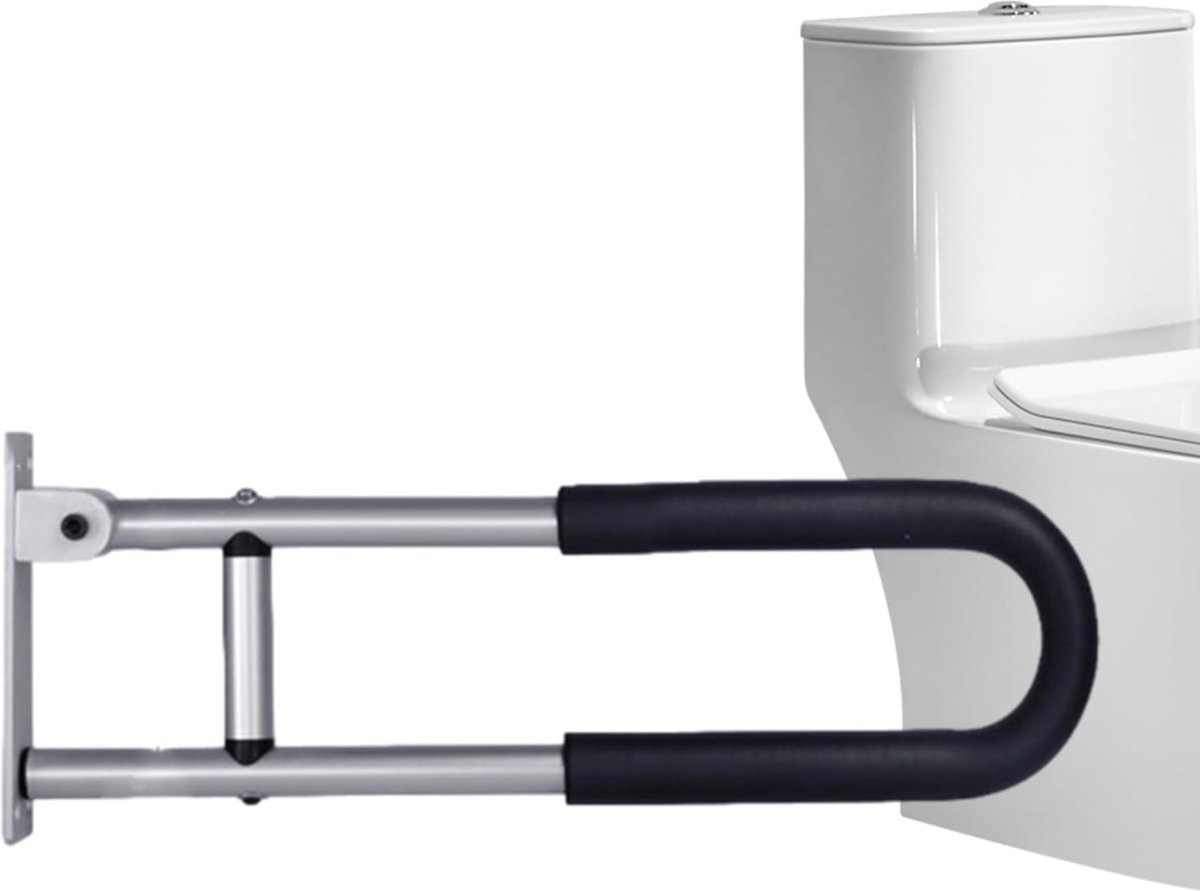 Toiletbeugel - Inklapbaar naar beneden - Veiligheidsgreep - Toilet Frame - 60cm - 120kg - Zilver - Zwart Kussen