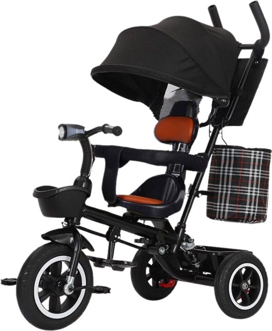 Tricycle Livista® 2 en 1 - Convient aux Enfants de 12 mois à 6 ans - Siège réglable - Barre de poussée - Pare-soleil réglable - Ceintures de sécurité - Siège en cuir - Roues durables - Pliable - Zwart