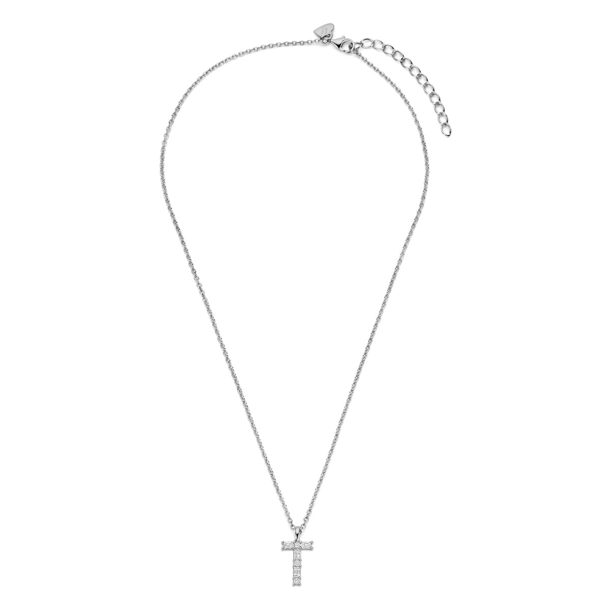 New Bling - 9NB-1455-T - zilveren ketting met letter T - zirkonia steentjes - 925 sterling silver - rhodium plated