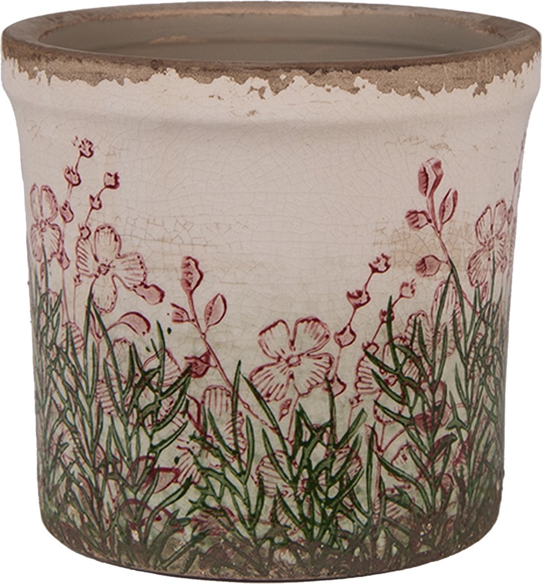 Clayre & Eef Bloempot Ø 13x12 cm Beige Keramiek Bloemen