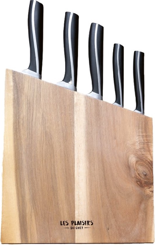 Les Plaisirs Du Chef - Ensemble de 5 couteaux tranchants avec un beau bloc de couteaux en bois, pour le meilleur chef amateur