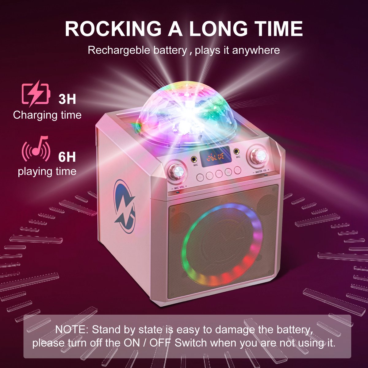 N-Gear Block Party 602 Enceinte Karaoké Puissante 100W - 2 Micros, LED Disco, Bluetooth, Batterie 6h