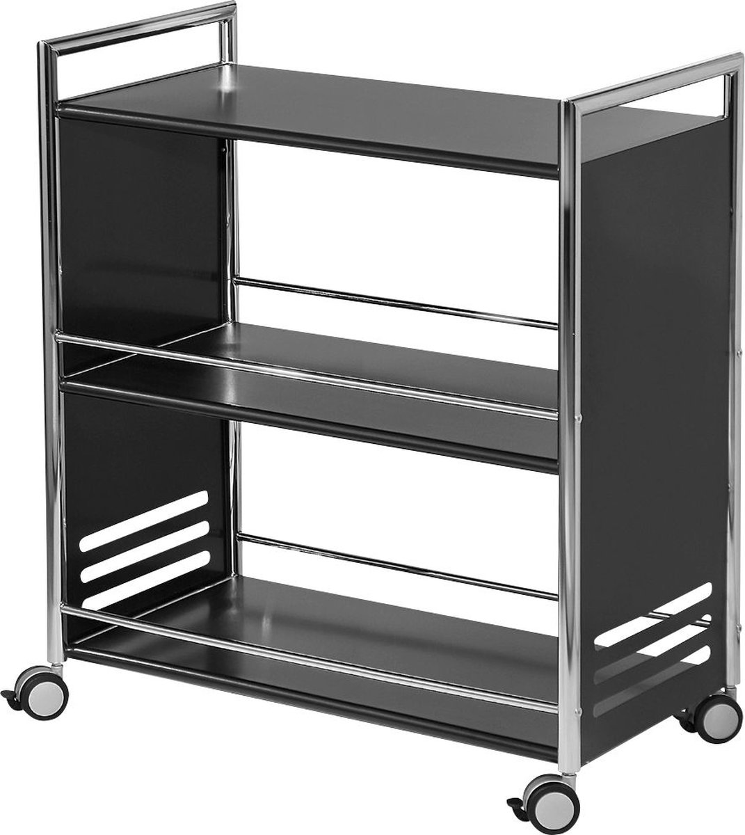 Serveerwagen Trolley zwart metaal met wielen
