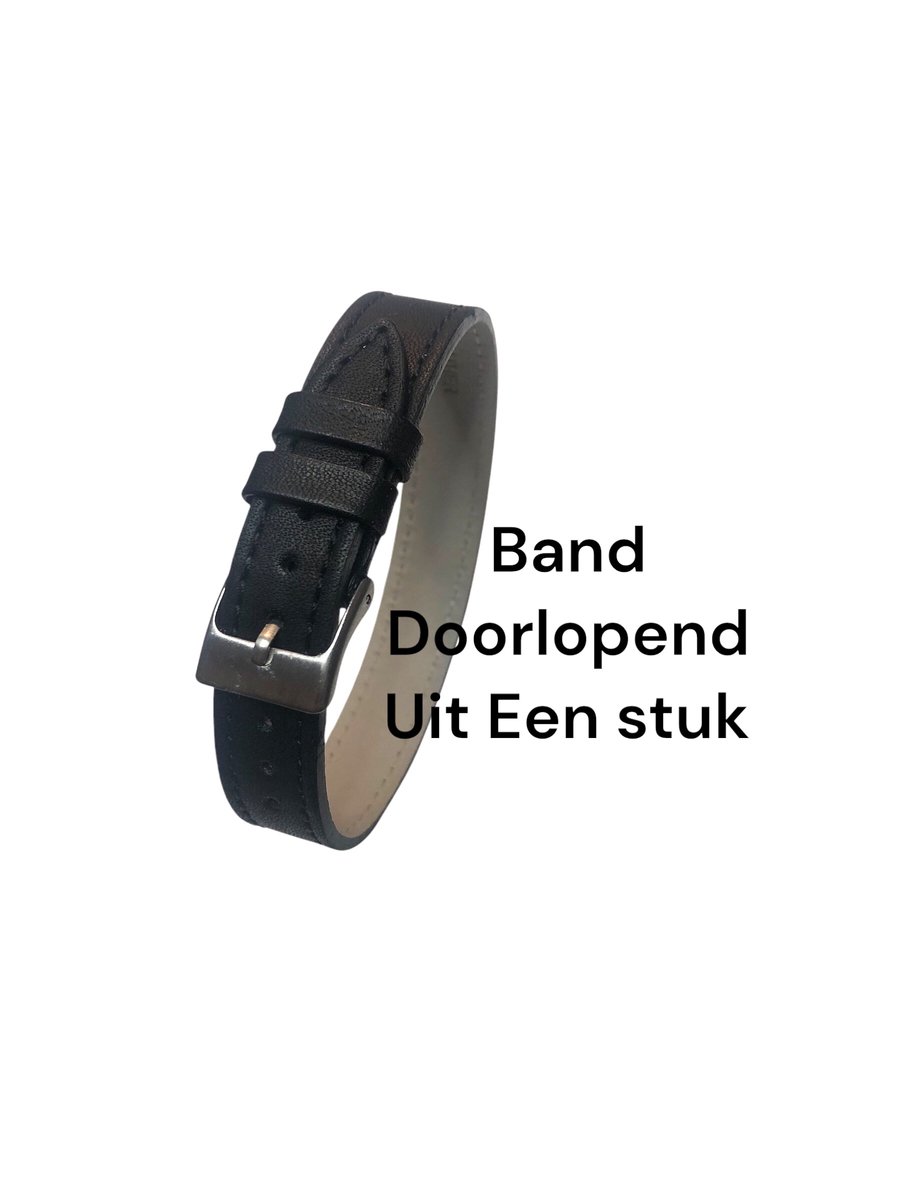 Horlogeband-horlogebandje-20mm-echt leer-zacht-lengte uit een stuk-ondersteekband-zwart-plat-stalen gesp- leer-20 mm