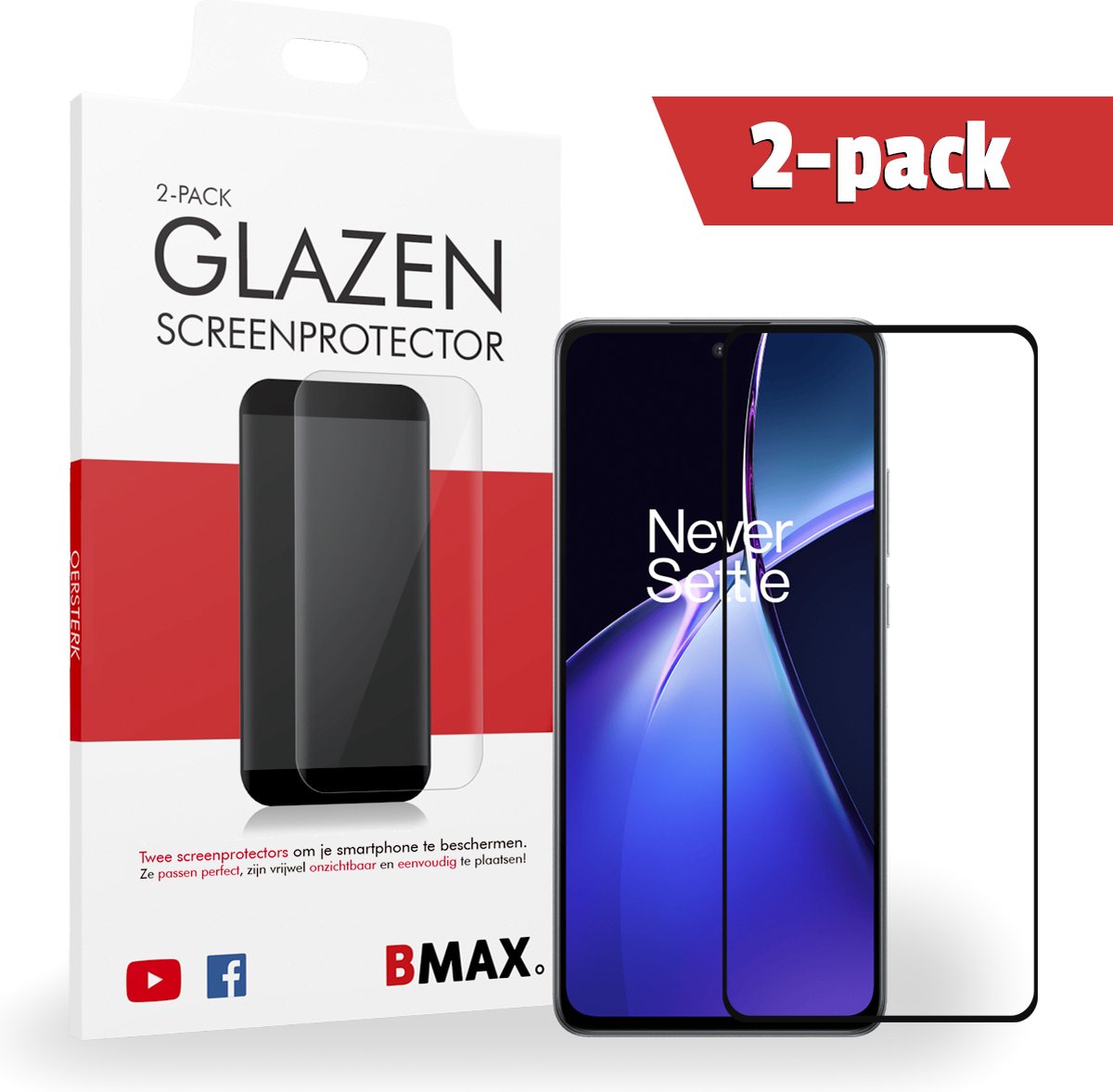2-pack BMAX Screenprotector geschikt voor OnePlus Nord CE 4 Lite - Full Cover gehard glas - OnePlus screenprotectors - Telefoonaccessoires - Telefonie & Accessoires - Beschermglas - Glas screenprotectors - Zwart