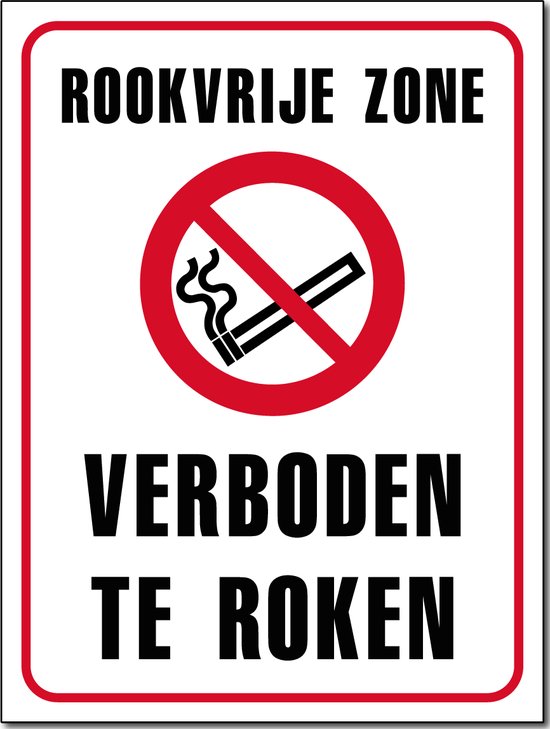 Rookvrije zone – verboden te roken bord - Aluminium - 30 x 40 cm - Weerbestendig