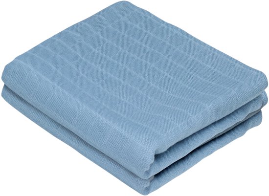 Blauw hydrofiel monddoek met subtiel geribd patroon.