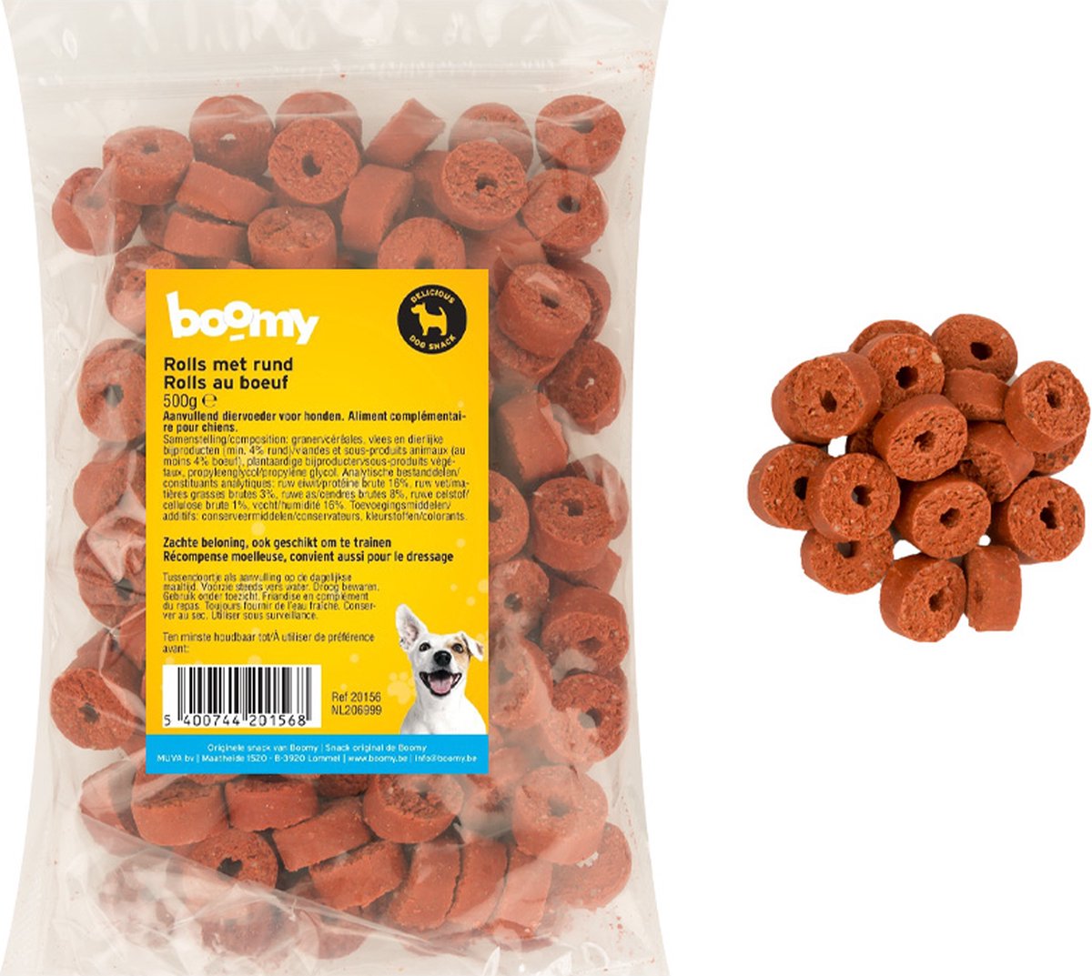 Boomy - Rolls met rund – Zachte hondensnacks voor training of tussendoor – Hondensnoepjes - Kauwrolletjes - 2 x 500g