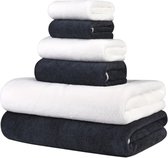 Set de Handdoeken Nivard - Qualité hôtelière - Serviettes de toilette - Grijs foncé + Wit - 6 pièces