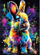 Diamond Painting - Konijn - Verfspetters - Schattig - Volledig - Ronde steentjes - 30x40cm