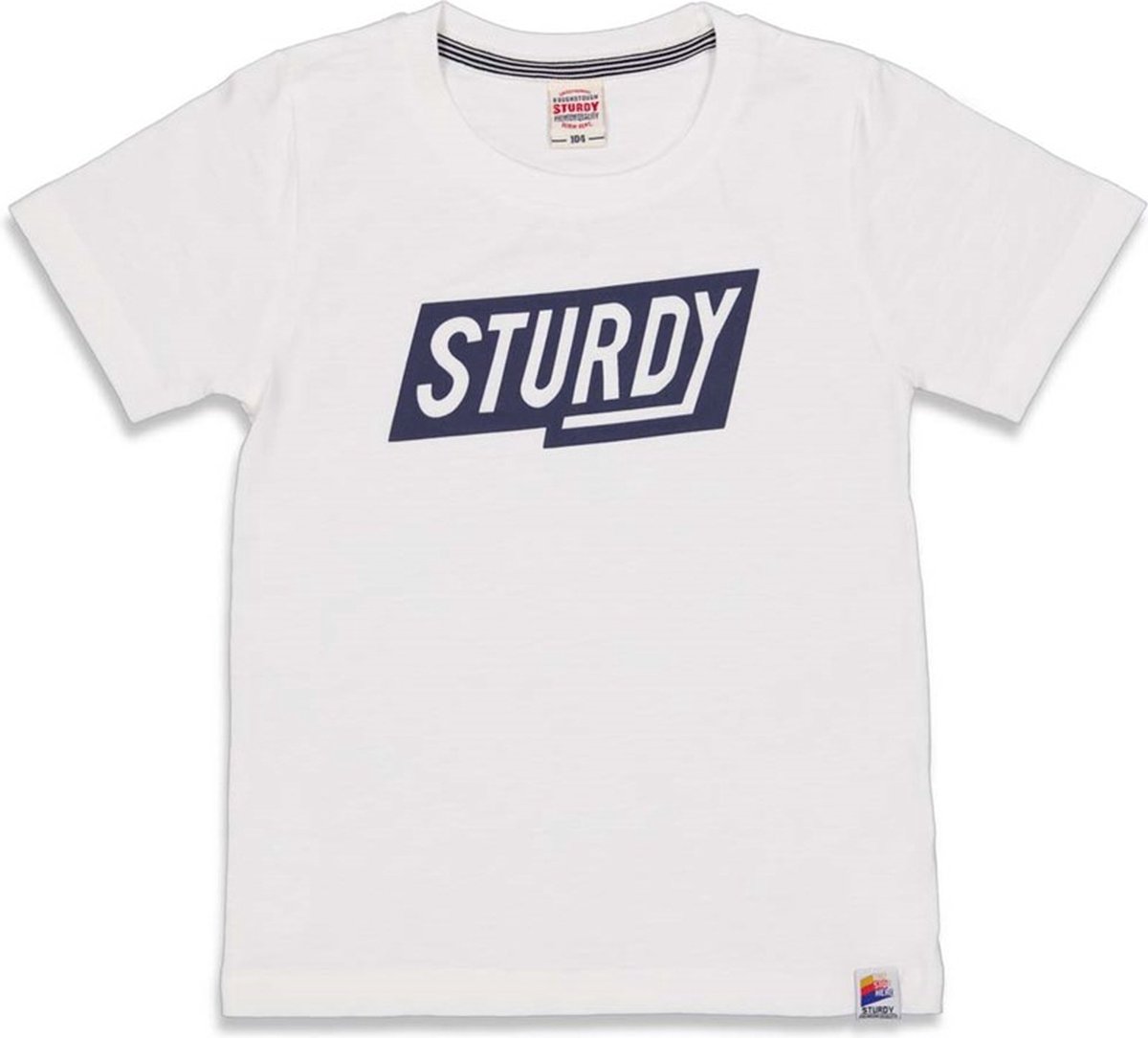 Sturdy T-shirt wit met blauw Sturdy logo - Maat 110