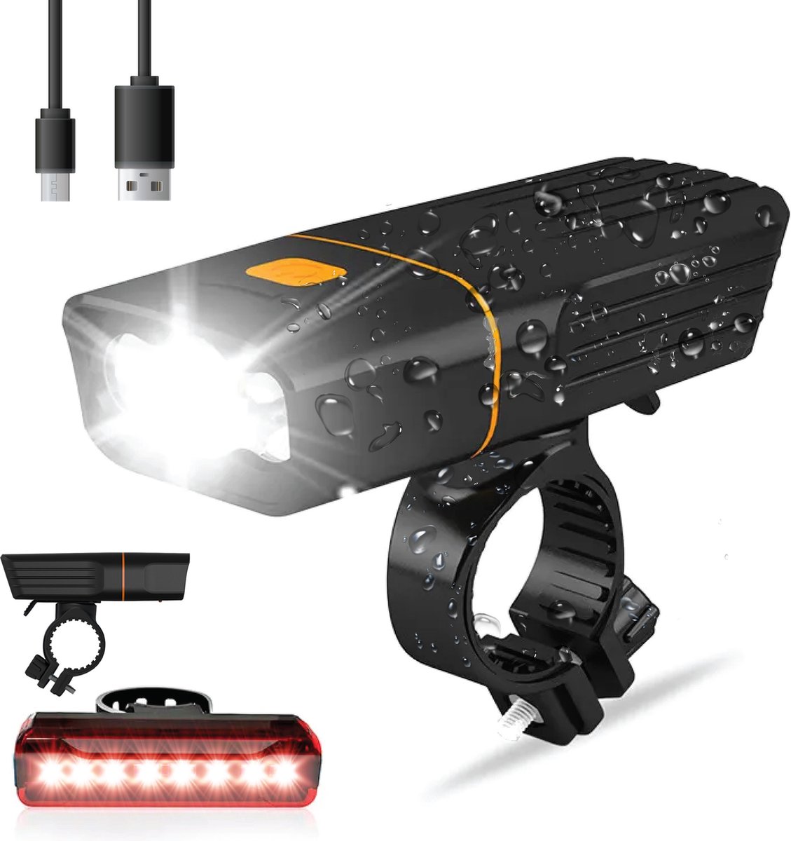 LED Fietsverlichting Set - Fietslamp Oplaadbaar - Fietslicht Voorlicht en Achterlicht - Waterdicht 500 Lumen MTB & Racefiets Verlichting - Fietslampjes op Prijzenvolger.com