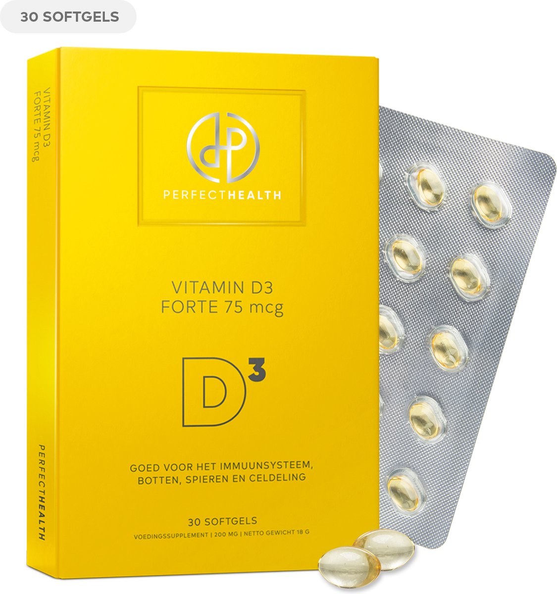Goedkoopste Perfect Health - Vitamine D3 Forte 75mcg 3000ie - Hoge Dosering voor Dagelijkse Behoefte - 30 Capsules - Voor Betere Weerstand en Immuunsysteem - Vega