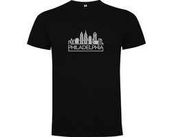 Zwart T-Shirt met “ Skyline Philadelphia – Vakantiegevoel – Strak – Modern “ Print Full Color Maat 4XL