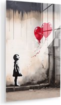 MuchoWow® Peinture sur verre 40x60 cm - Peinture acrylique sur verre - Art - Fille - Ballons - Cœur - Grijs - Photo sur verre - Décoration murale salon - Décoration murale chambre - Peintures