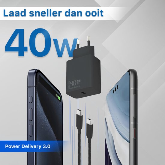 Adaptateur USB C 40 W + Câble Chargeur USB-C Chargeur Rapide - 3 Mètres - USB C vers USB C