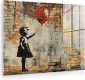 MuchoWow® Peinture sur verre 120x90 cm - Peinture sur verre acrylique - Graffiti - Style Banksy - Fille avec ballon - Photo sur verre - Décoration murale salon - Décoration murale chambre - Peintures