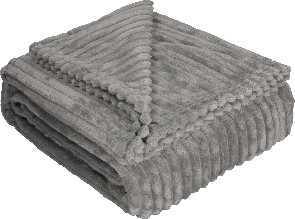 Sorprese Luxe Plaid - 150x200 cm - Fleece Deken - Super Zacht, Warm en Donzig - Plaid voor op de Bank, Bed of Woonkamer Decoratie - Grijs - Cadeau