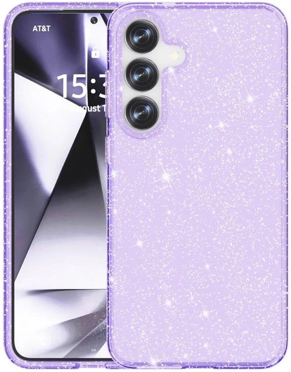Casemania Hoesje Geschikt voor Samsung Galaxy S25 - Paars - Glitter Back Cover