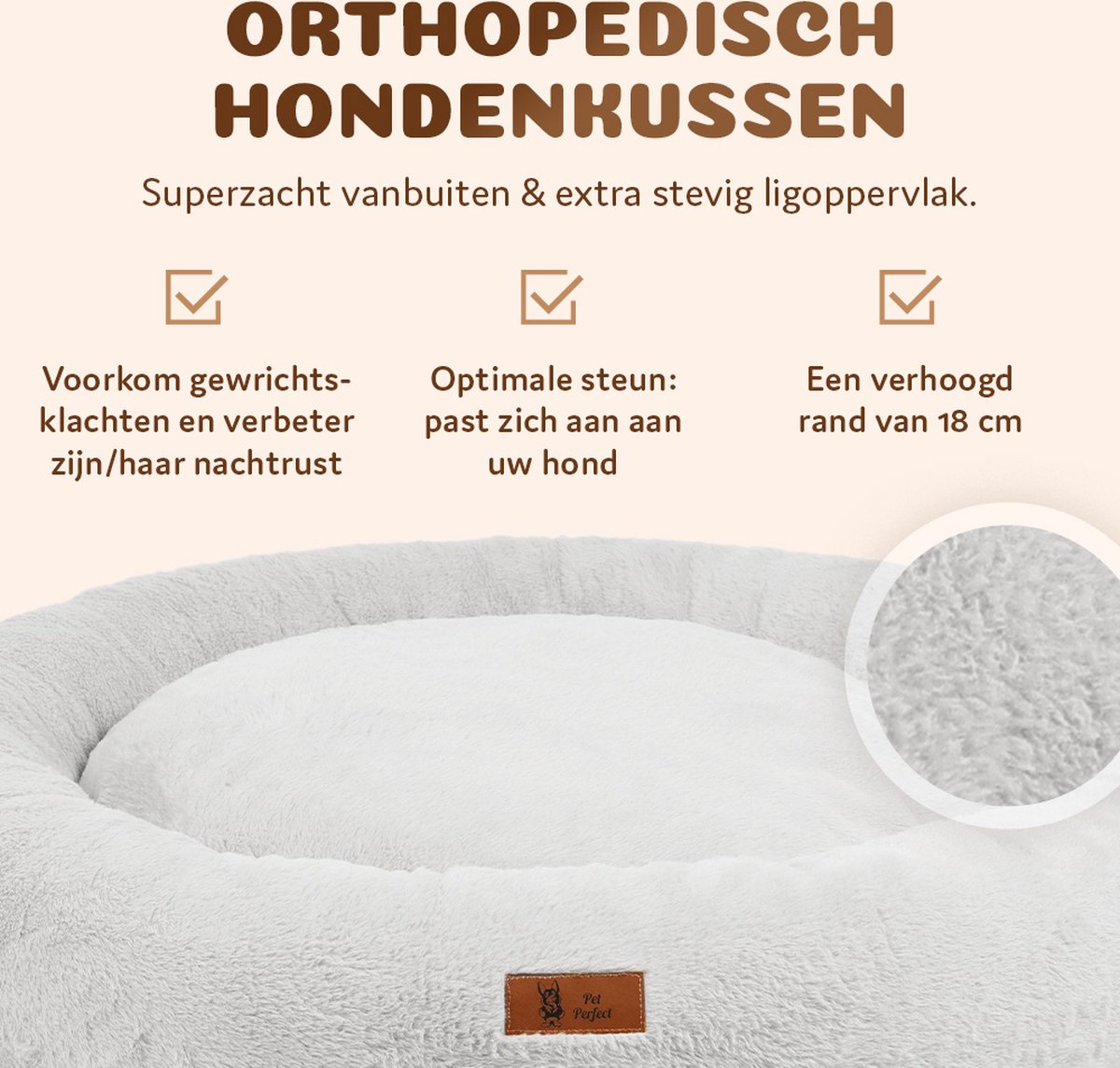 Pet Perfect Orthopedische Hondenmand – Donut Hondenmand – Hondenkussen – Hondenbed – Wasbaar - 100 cm - Grijs thumbnail 6
