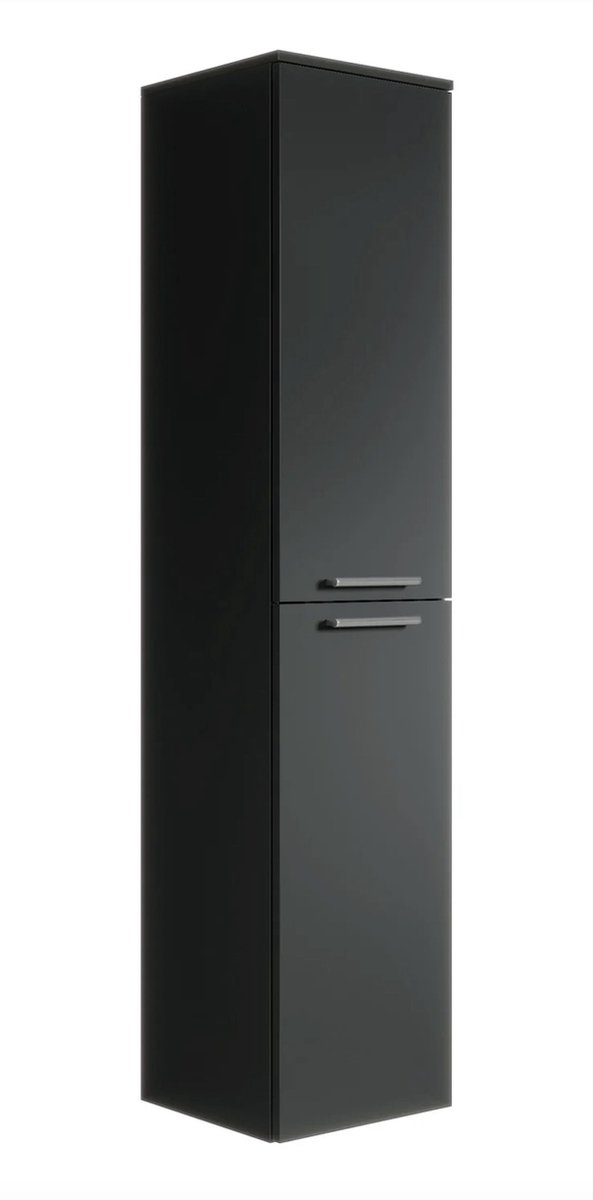 WEBO Badkamerkast Olaf 30 x 30 x 160 cm - Zwart - Hangende Kolomkast met Twee Deuren inclusief Softclose
