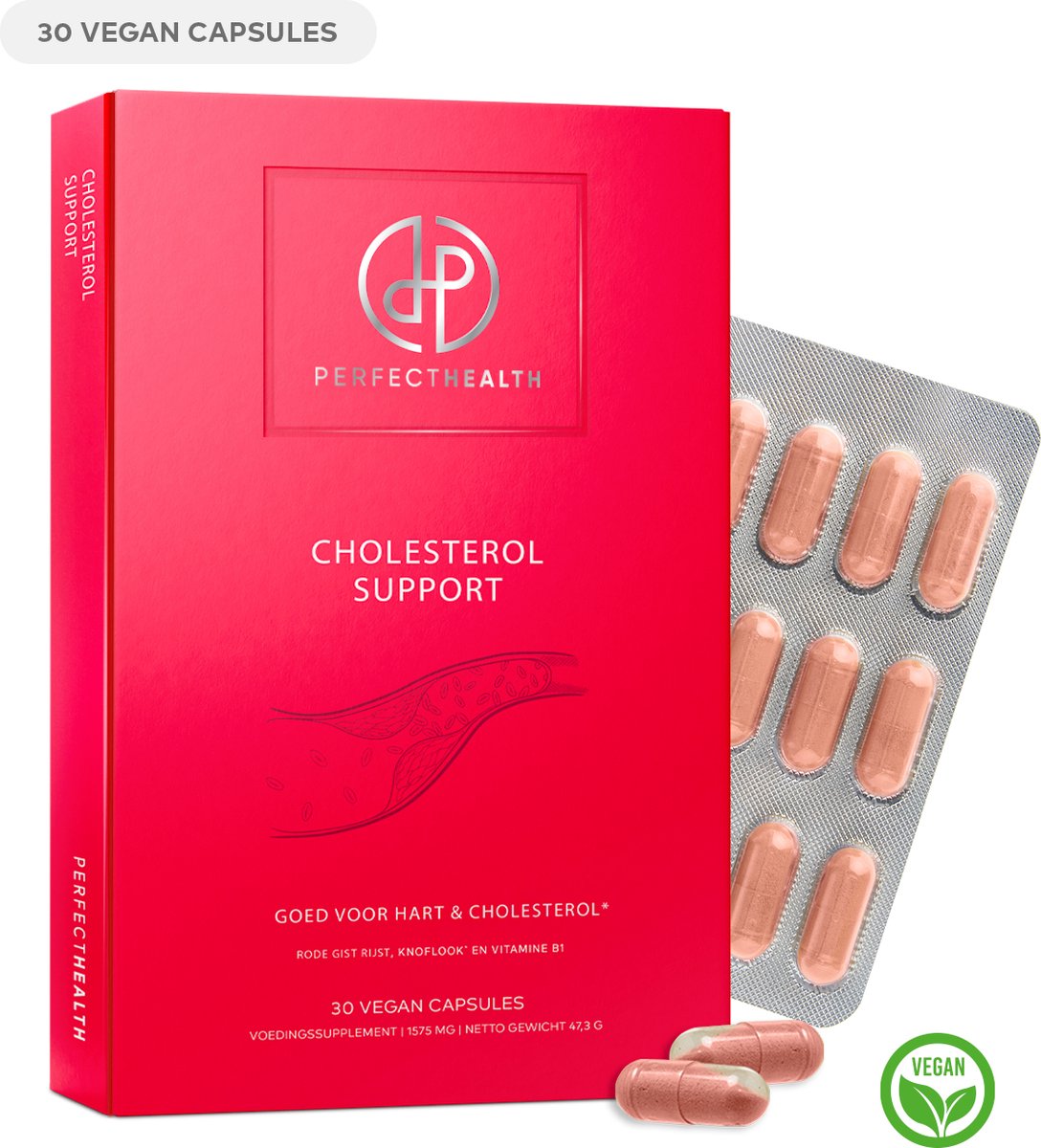 Goedkoopste Perfect Health - Rode Gist Rijst Capsules - Knoflook extract voor Cholesterol - Co-Enzym Q10 - 30 Stuks - Vitamine B1 voor Hart - Vegan