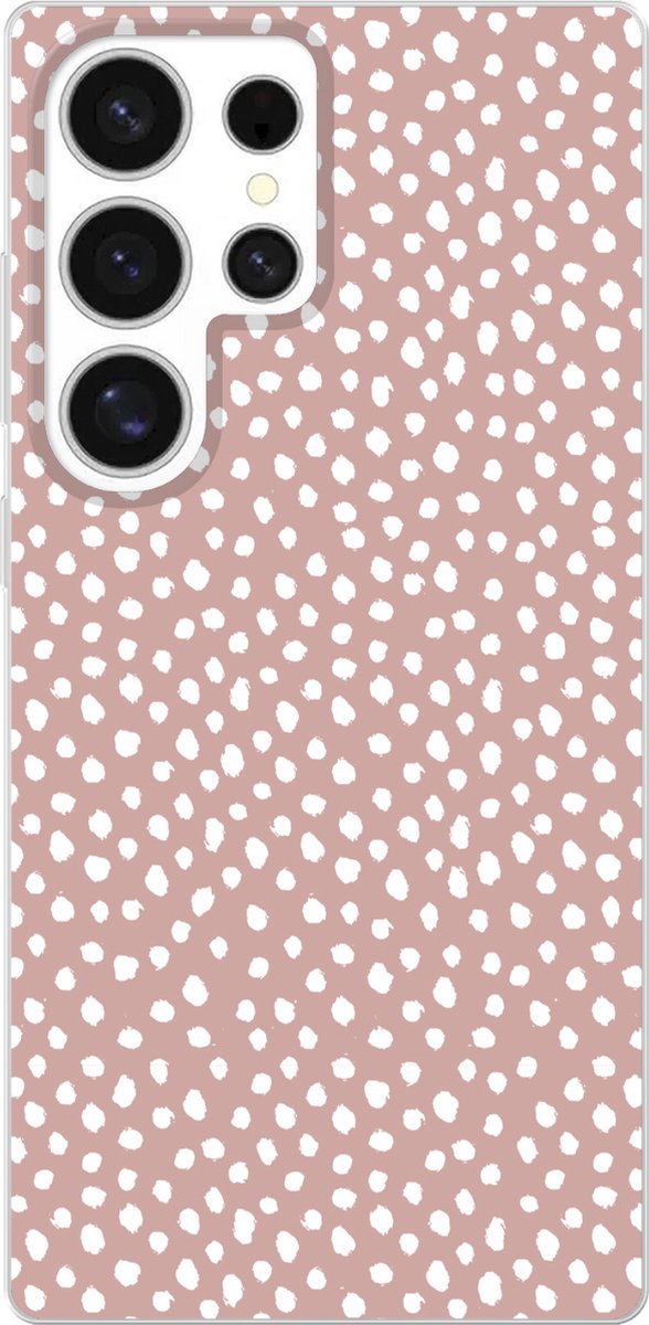 Telefoonhoesje Geschikt voor Samsung Galaxy S25 Ultra hoesje - Stippen - Wit - Roze - Siliconen Telefoonhoesje Telefoonhoesje