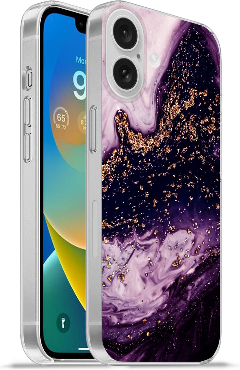 Telefoonhoesje Geschikt voor Apple Iphone 16 hoesje - Marmer print - Goud - Natuursteen - Siliconen Telefoonhoesje Telefoonhoesje