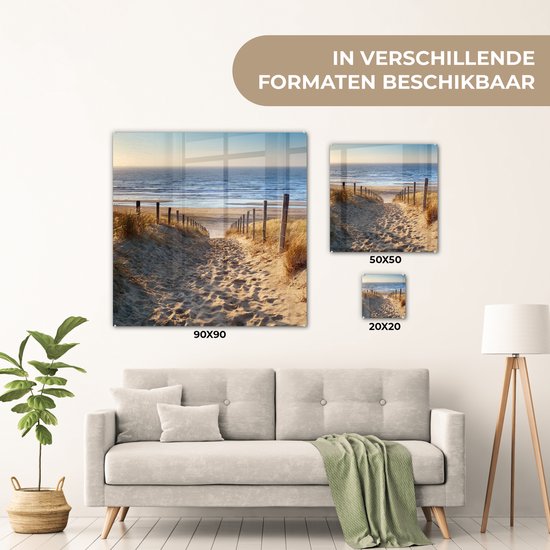 MuchoWow® Tableau sur Verre - Plage - Mer - Nederland - Dunes - Soleil - 20x20 cm - Décoration de Plage - Peintures sur Verre Acrylique - Photo sur Glas