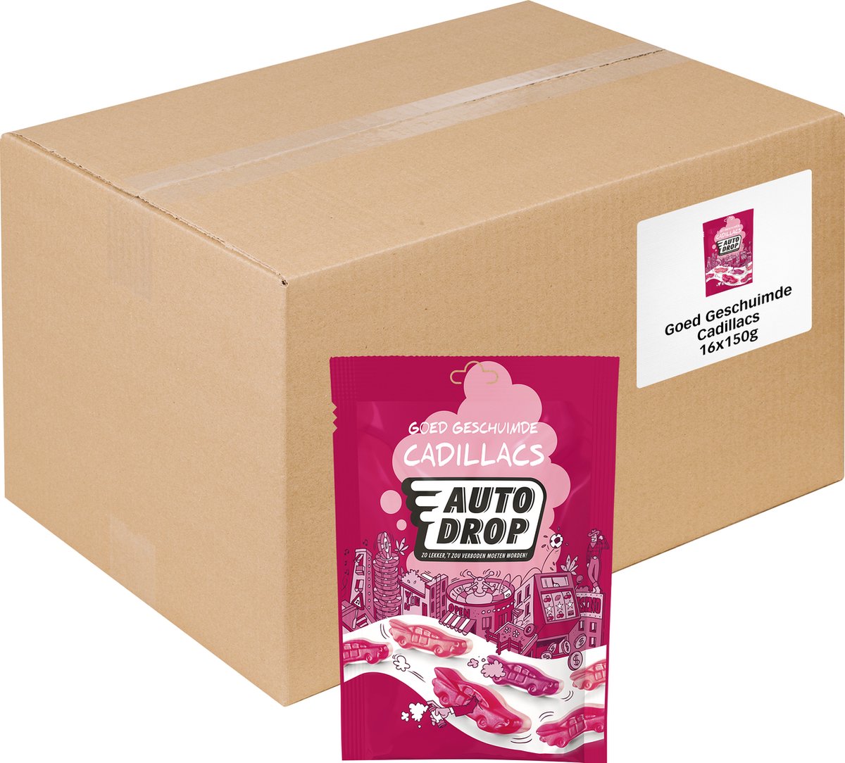 Autodrop - Snoep - Goed Geschuimde Cadillacs - 16 zakjes - 150 gram